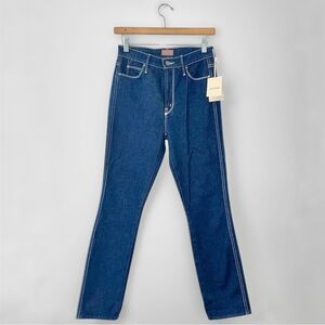 New MOTHER Women's Skinny Jeans in Dark Wash Deep Blue White Stitching Size 26